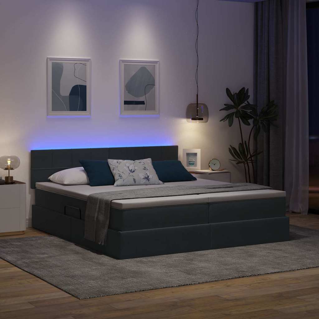 vidaXL Κρεβάτι με LED ταινίες φωτός Σκούρο Γκρι 180 x 200 cm Βελούδο