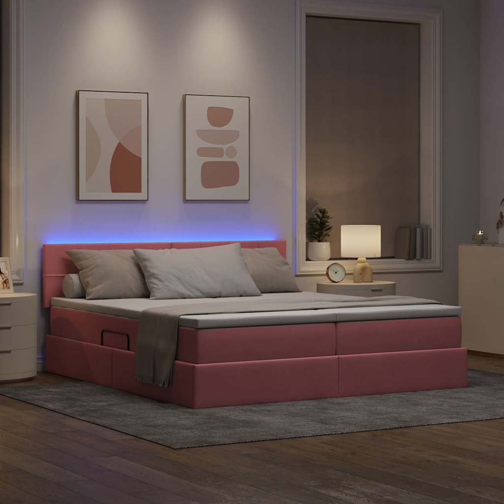 vidaXL LED Κρεβάτι αποθήκευσης με στρώμα Ροζ 180 x 200 cm Βελούδο