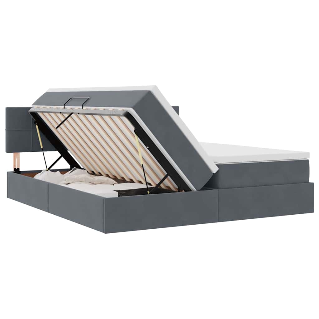 vidaXL Κρεβάτι με φώτα λωρίδας LED Σκούρο Γκρι 200 x 200 cm Βελούδο