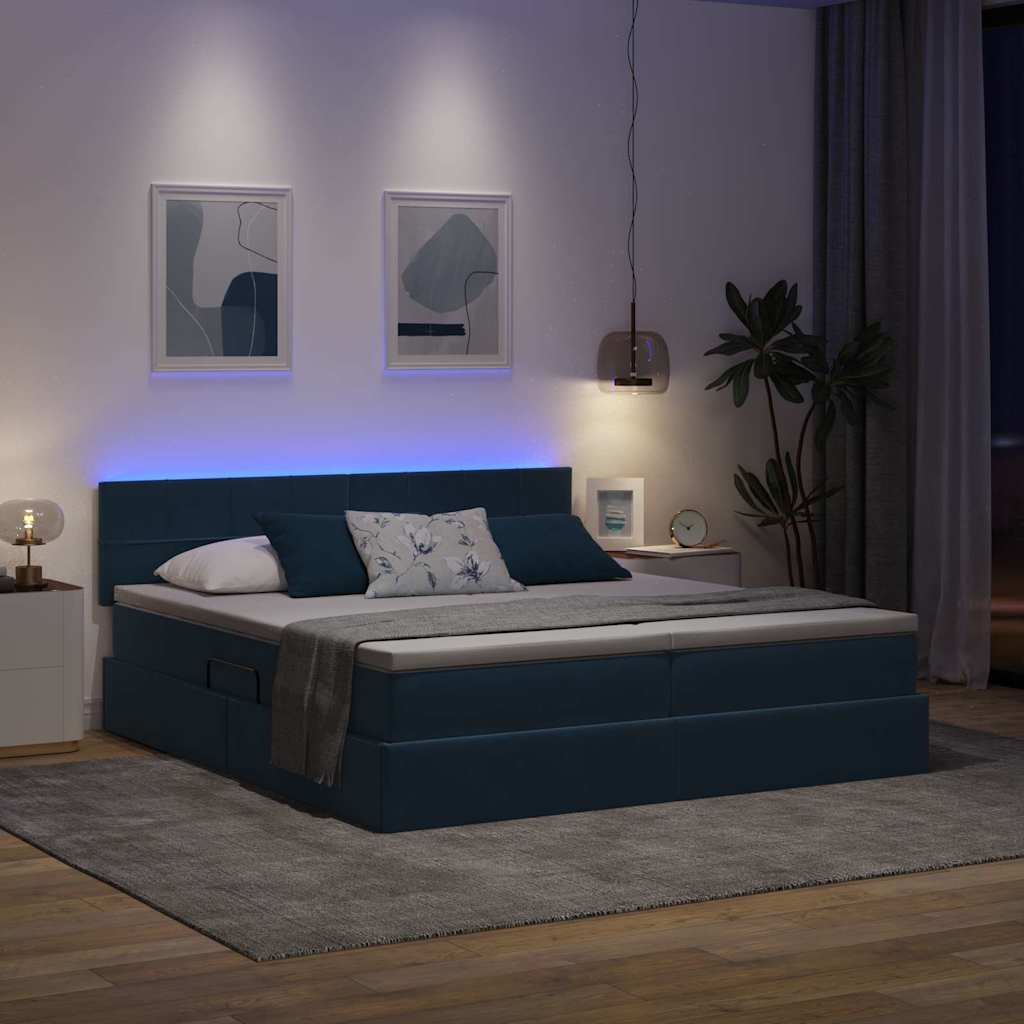 vidaXL LED Κρεβάτι αποθήκευσης με στρώμα Σκούρο Μπλε 200 x 200 cm