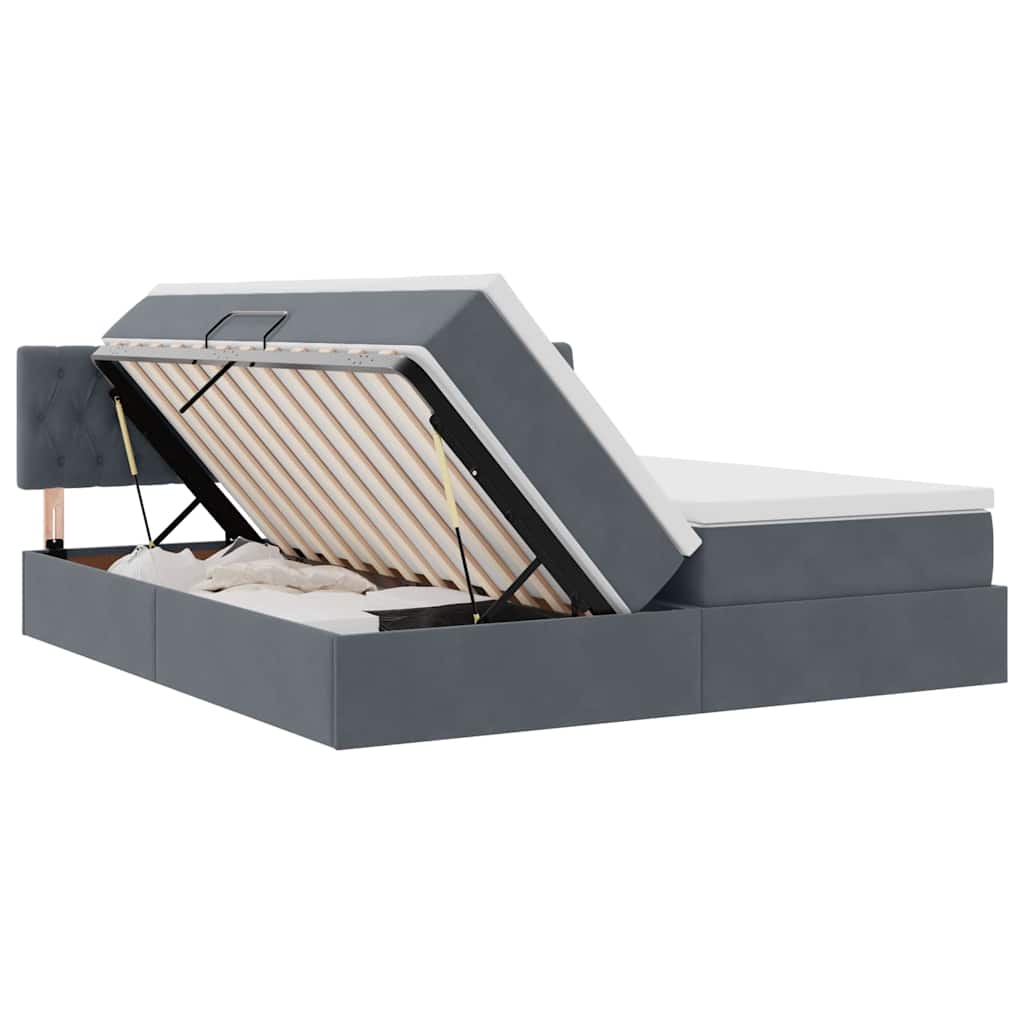 vidaXL Κρεβάτι με φώτα λωρίδας LED Σκούρο Γκρι 200 x 200 cm Βελούδο