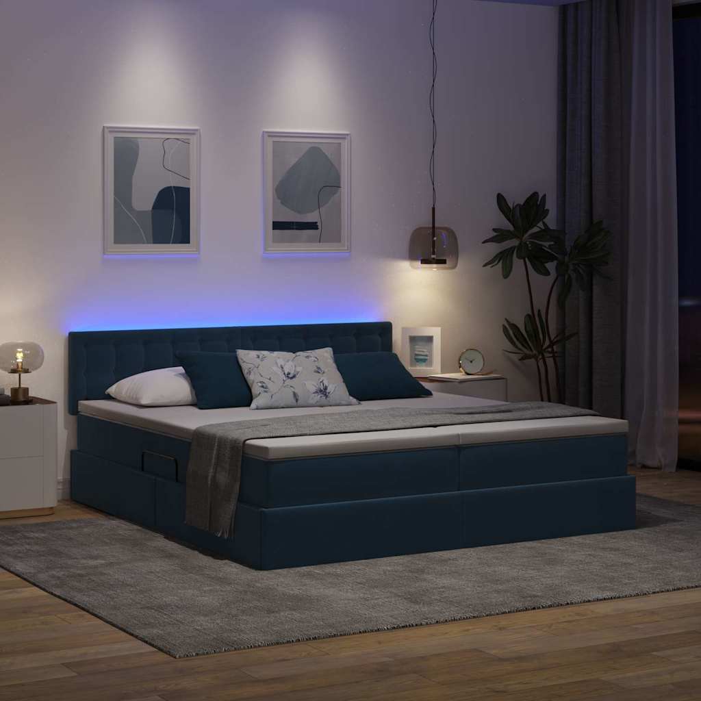 vidaXL LED Κρεβάτι αποθήκευσης με στρώμα Σκούρο Μπλε 180 x 200 cm