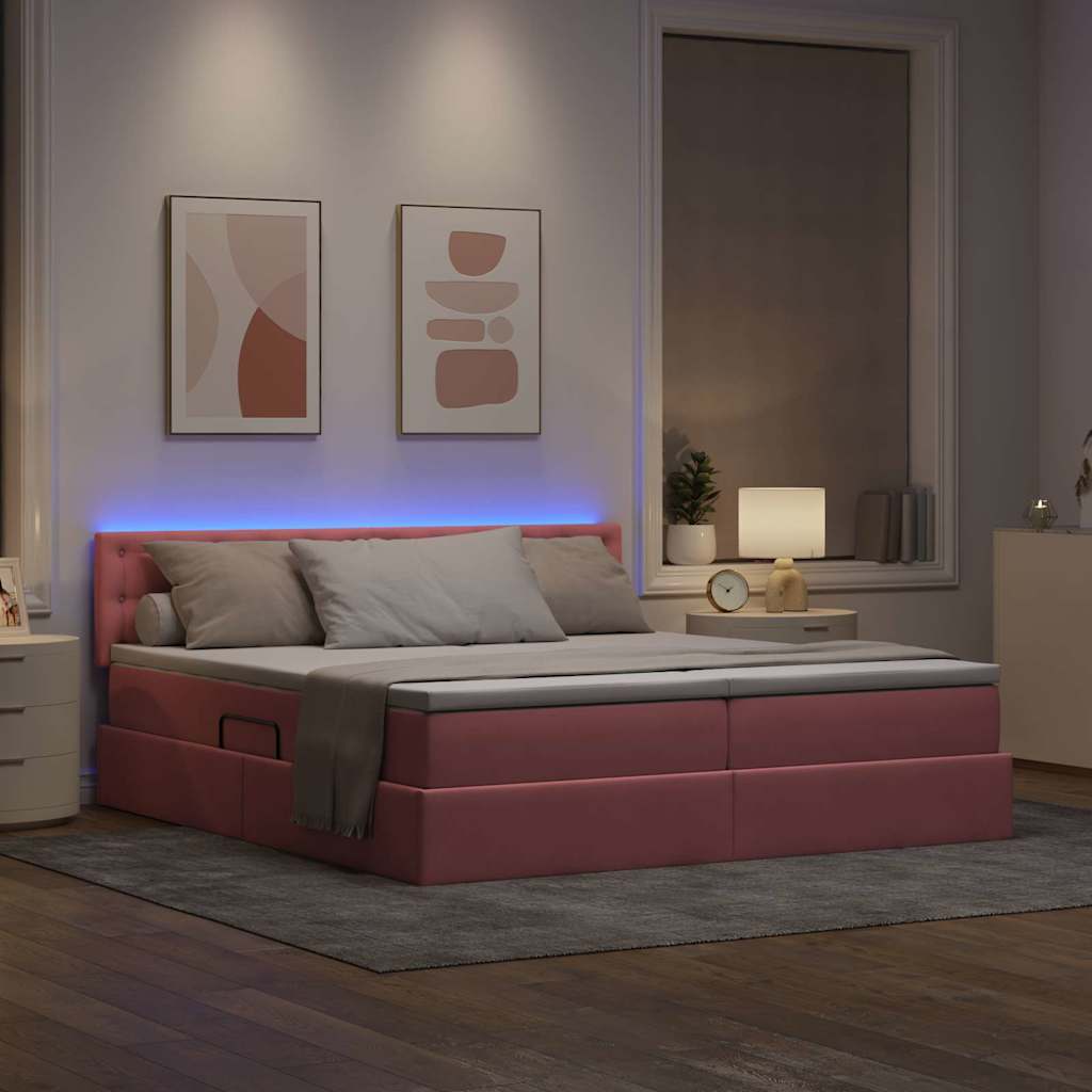 vidaXL LED Κρεβάτι αποθήκευσης με στρώμα Ροζ 180 x 200 cm Βελούδο