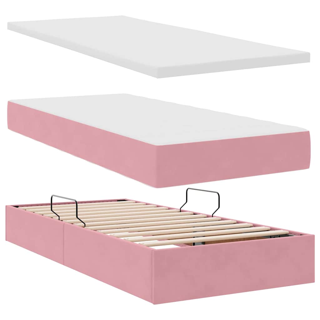 vidaXL LED Κρεβάτι αποθήκευσης με στρώμα Ροζ 180 x 200 cm Βελούδο