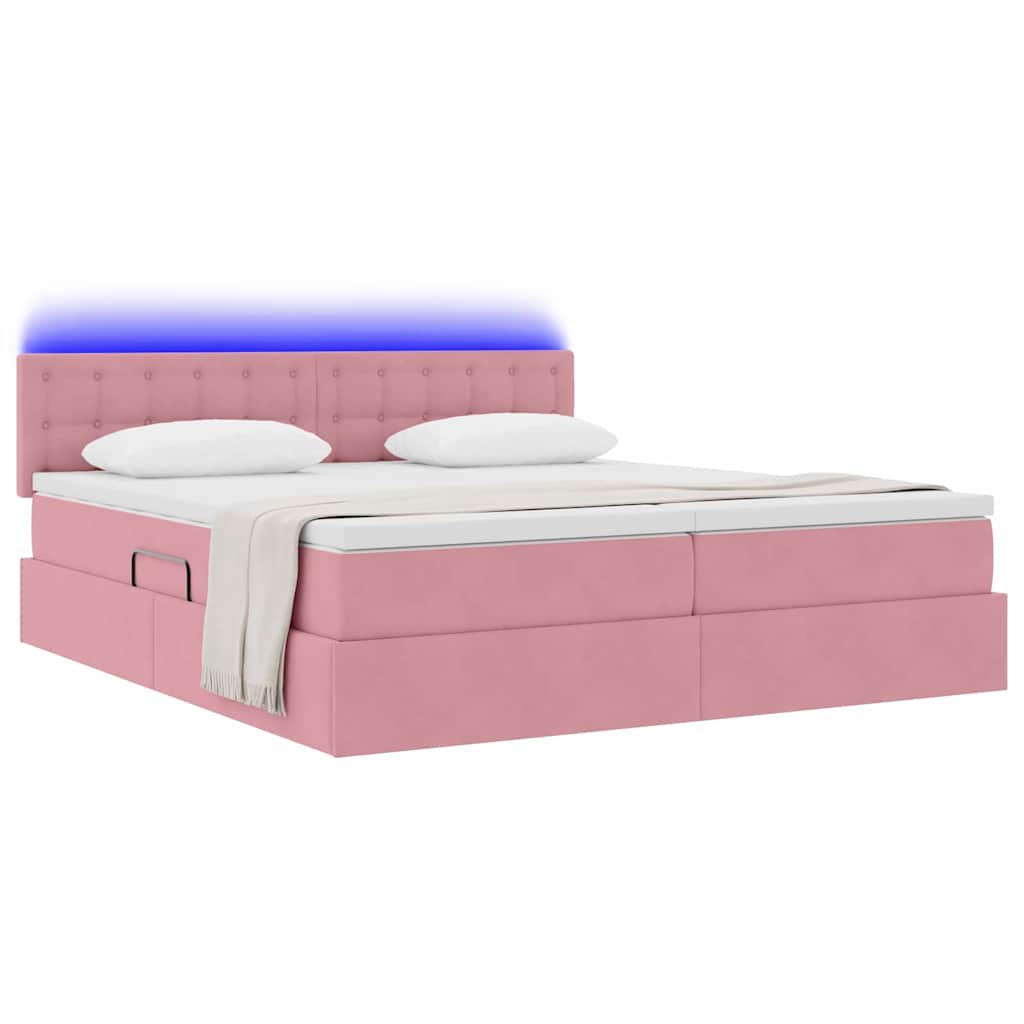 vidaXL LED Κρεβάτι αποθήκευσης με στρώμα Ροζ 180 x 200 cm Βελούδο