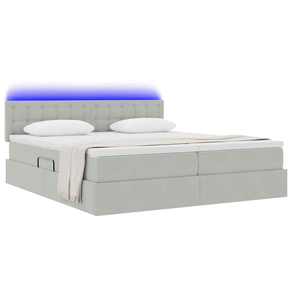 vidaXL Κρεβάτι με φώτα λωρίδας LED Ανοιχτό γκρι 200 x 200 cm Βελούδο