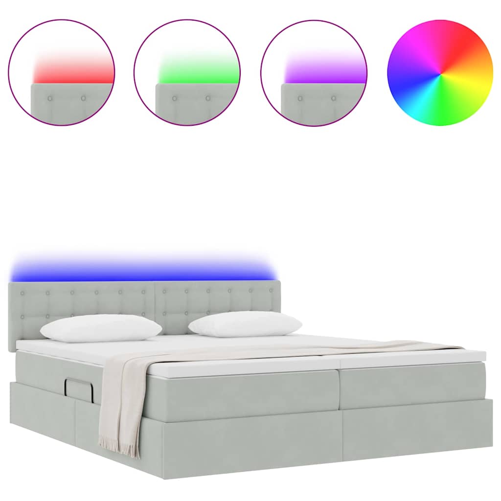 vidaXL Κρεβάτι με φώτα λωρίδας LED Ανοιχτό γκρι 200 x 200 cm Βελούδο