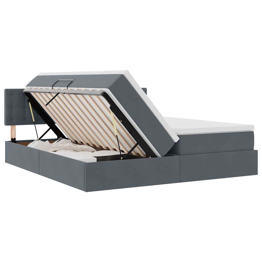 vidaXL Κρεβάτι με φώτα λωρίδας LED Σκούρο Γκρι 200 x 200 cm Βελούδο