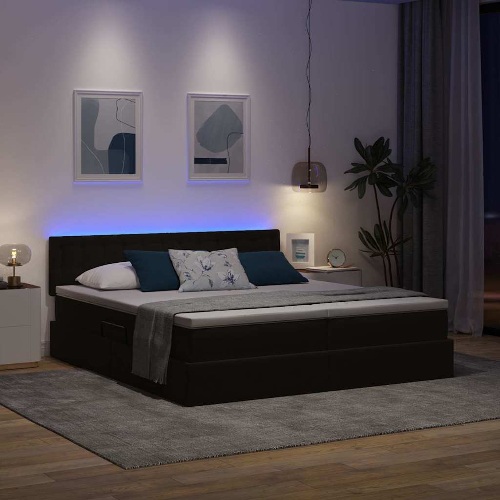 vidaXL Κρεβάτι με φώτα λωρίδας LED Μαύρο 200 x 200 cm Βελούδο