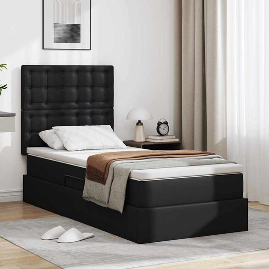vidaXL Κρεβάτι Αποθήκης με στρώμα Μαύρο 90 x 190 cm Τεχνητό Δέρμα