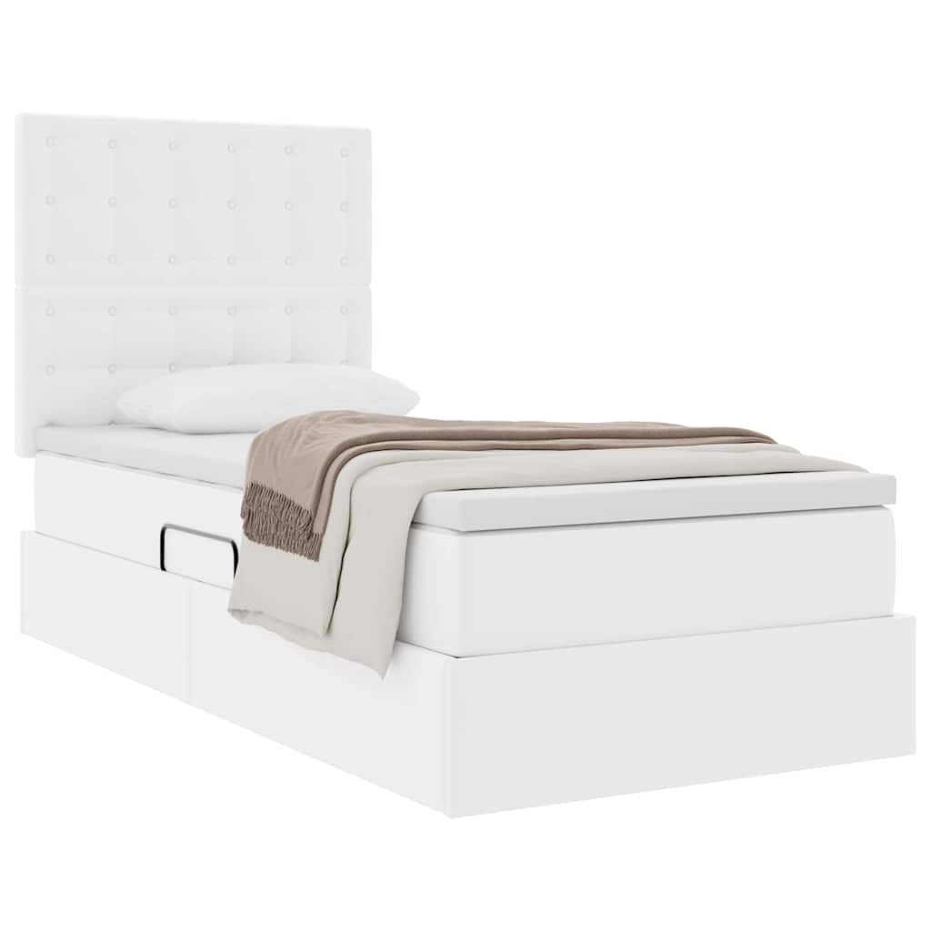 vidaXL Κρεβάτι Αποθήκης Καθαρό Λευκό 90 x 190 cm Τεχνητό Δέρμα