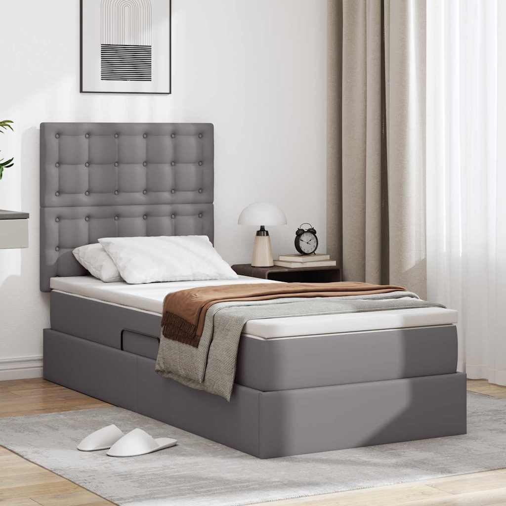 vidaXL Κρεβάτι Αποθήκης με στρώμα Γκρι 90 x 190 cm Τεχνητό Δέρμα