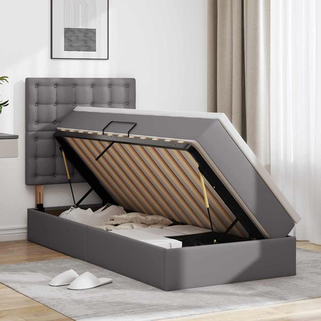 vidaXL Κρεβάτι Αποθήκης με στρώμα Γκρι 90 x 190 cm Τεχνητό Δέρμα