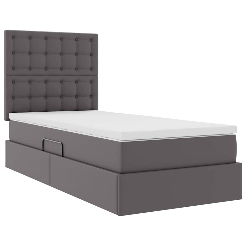 vidaXL Κρεβάτι Αποθήκης με στρώμα Γκρι 90 x 190 cm Τεχνητό Δέρμα
