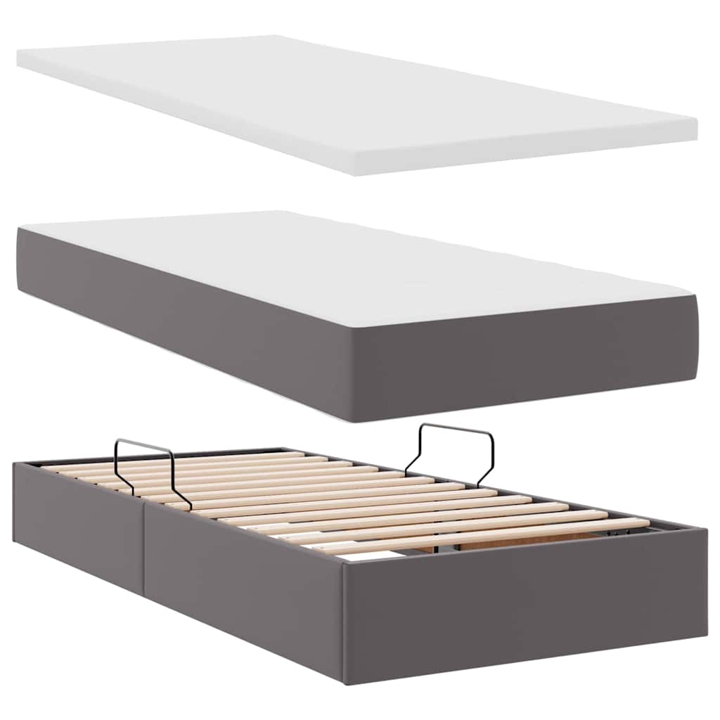 vidaXL Κρεβάτι Αποθήκης με στρώμα Γκρι 90 x 190 cm Τεχνητό Δέρμα