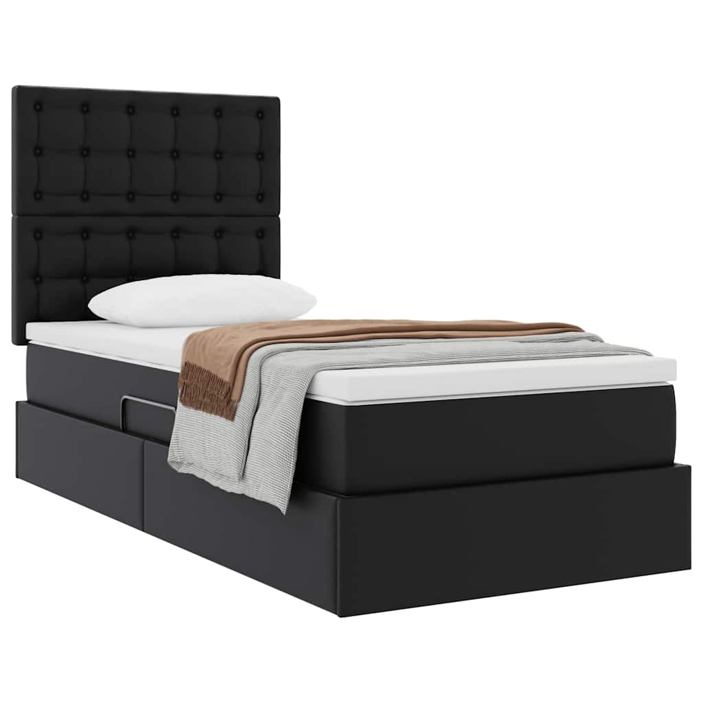 vidaXL Κρεβάτι Αποθήκης με κεφαλάρι Μαύρο 90 x 200 cm Τεχνητό Δέρμα
