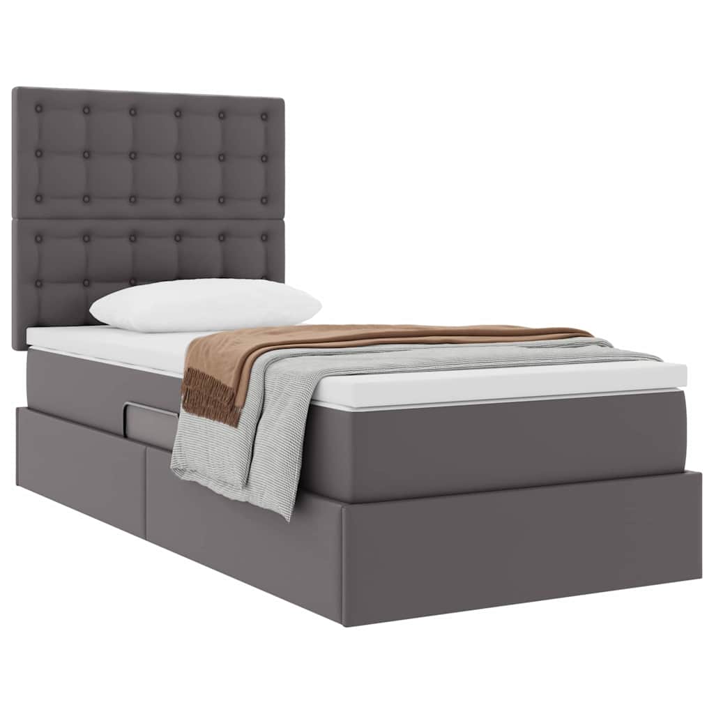 vidaXL Κρεβάτι Αποθήκης με κεφαλάρι Γκρι 100 x 200 cm Τεχνητό Δέρμα