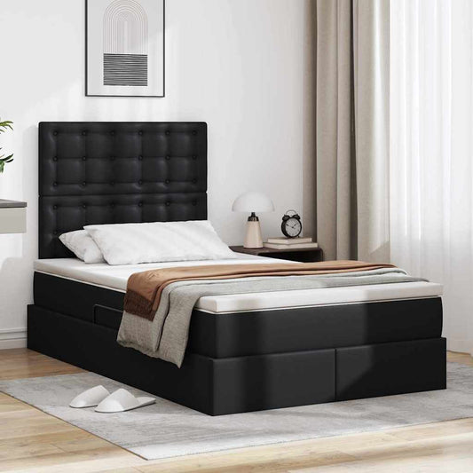 vidaXL Κρεβάτι Αποθήκης με κεφαλάρι Μαύρο 120 x 190 cm Τεχνητό Δέρμα