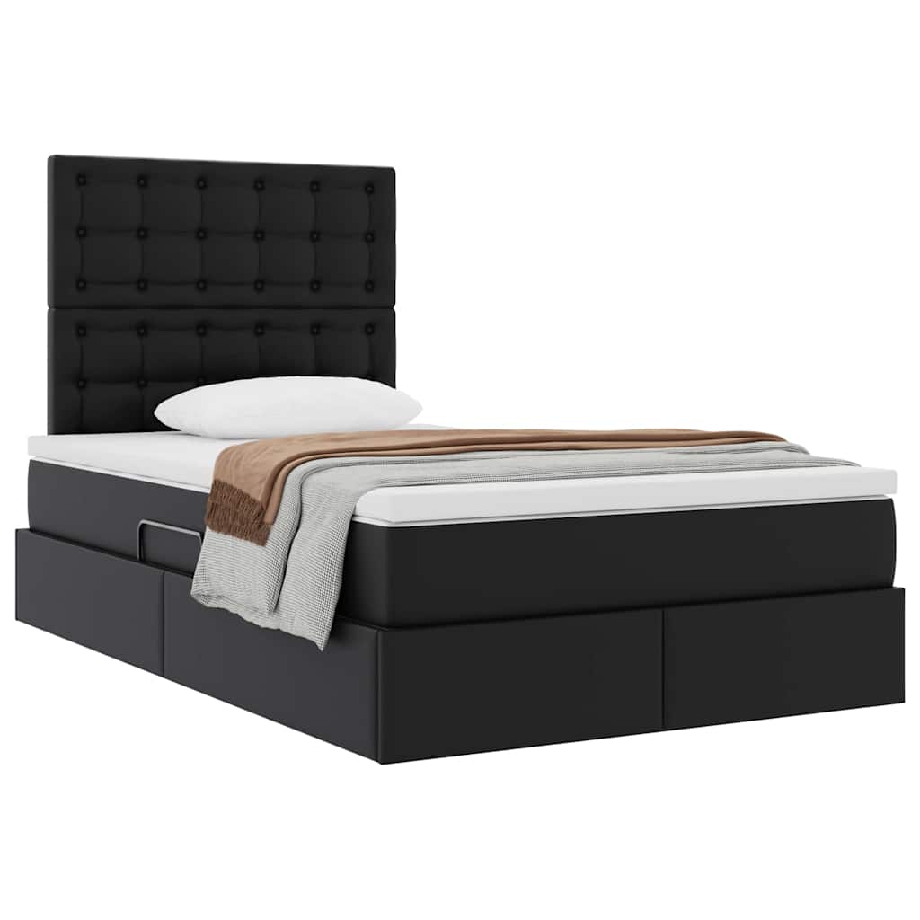 vidaXL Κρεβάτι Αποθήκης με κεφαλάρι Μαύρο 120 x 190 cm Τεχνητό Δέρμα