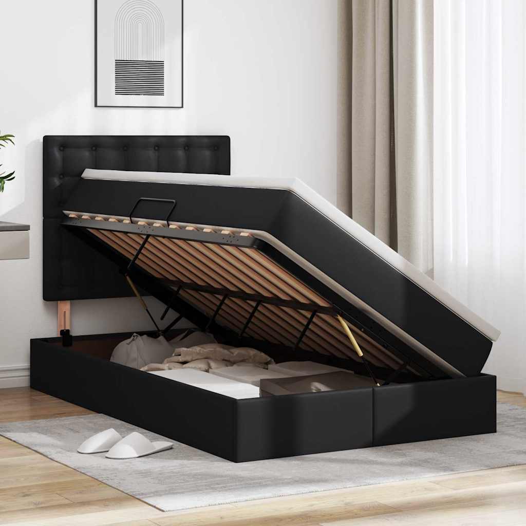 vidaXL Κρεβάτι Αποθήκης με στρώμα Μαύρο 120 x 200 cm Τεχνητό Δέρμα