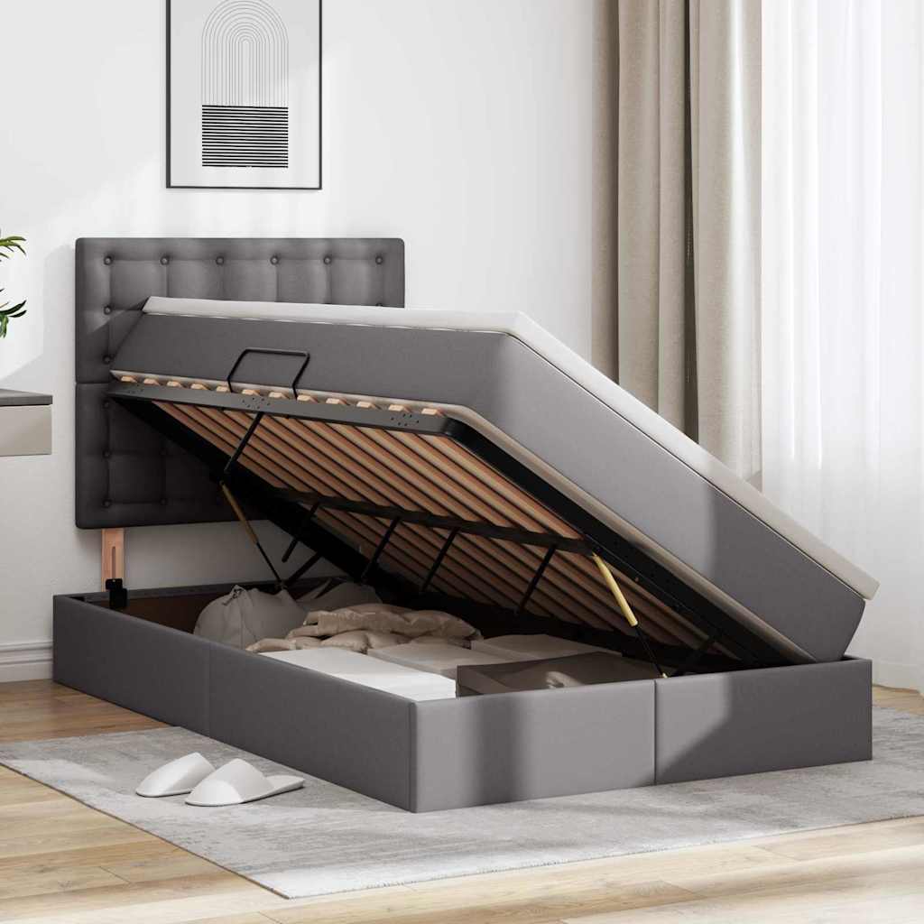 vidaXL Κρεβάτι Αποθήκης με κεφαλάρι Γκρι 120 x 200 cm Τεχνητό Δέρμα