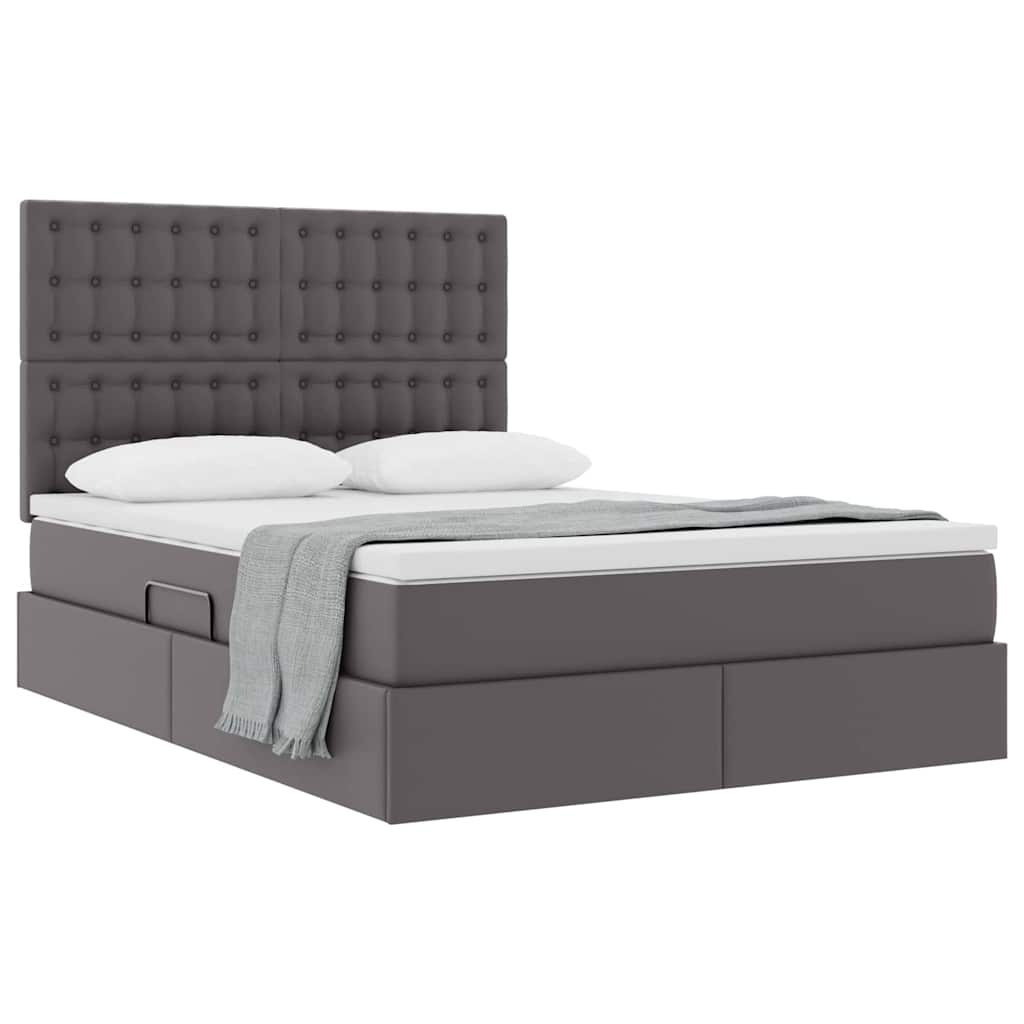 vidaXL Κρεβάτι Αποθήκης με κεφαλάρι Γκρι 140 x 190 cm Τεχνητό Δέρμα