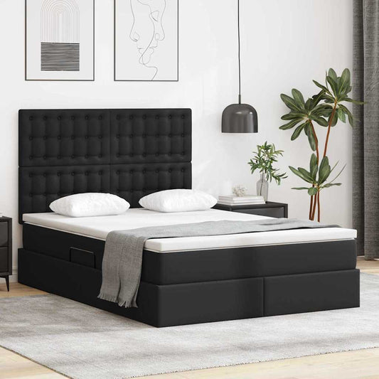 vidaXL Κρεβάτι Αποθήκης με στρώμα Μαύρο 140 x 200 cm Τεχνητό Δέρμα