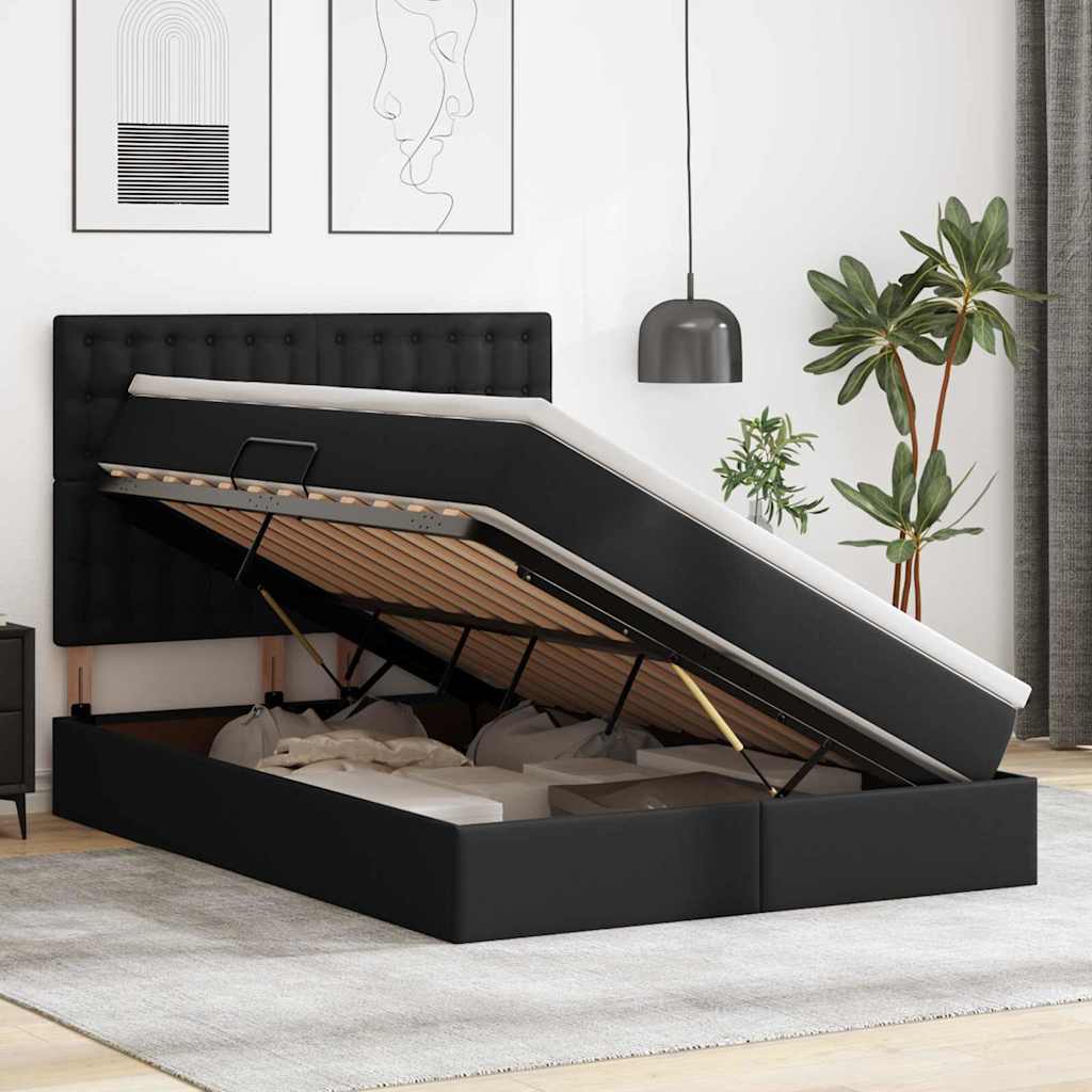 vidaXL Κρεβάτι Αποθήκης με στρώμα Μαύρο 140 x 200 cm Τεχνητό Δέρμα