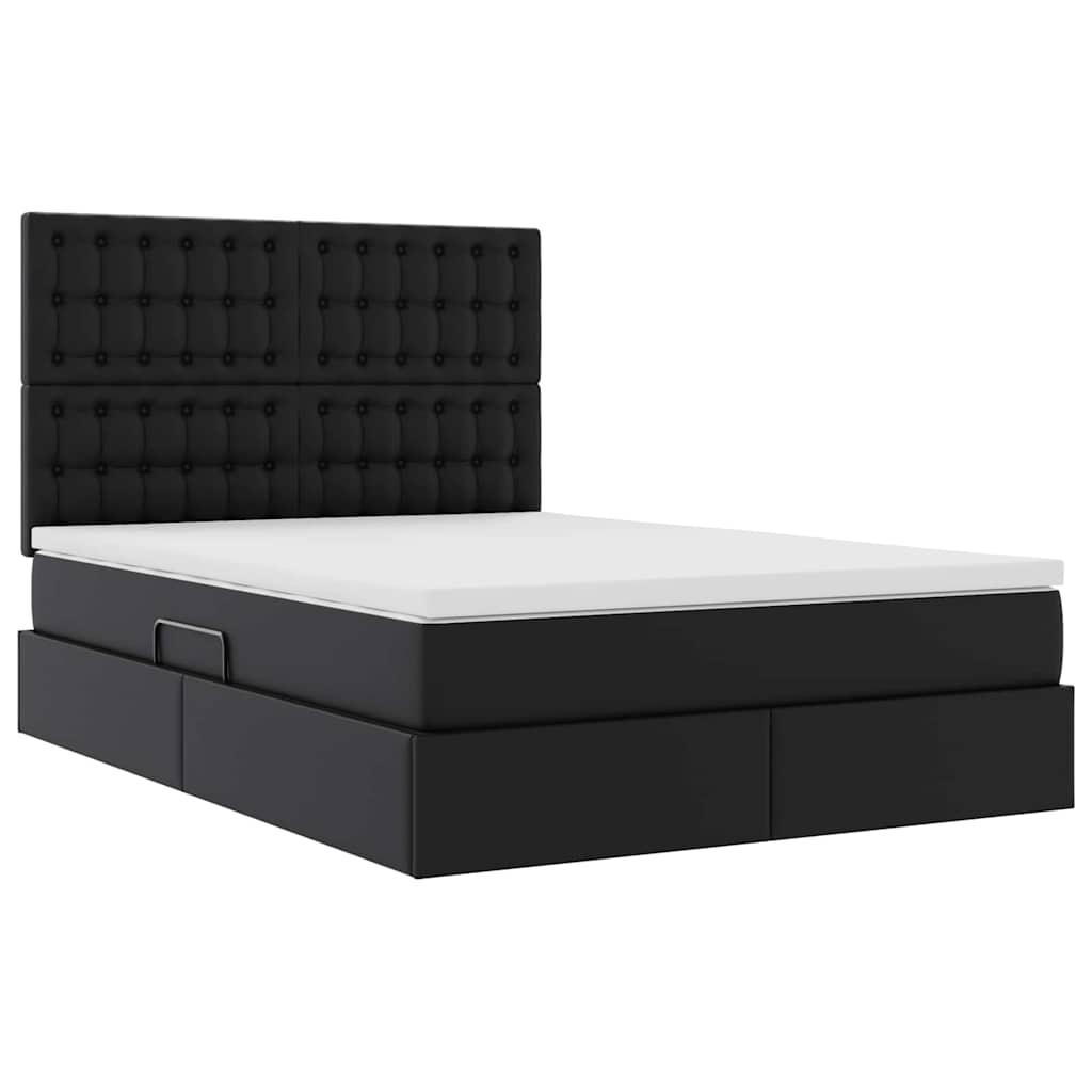 vidaXL Κρεβάτι Αποθήκης με στρώμα Μαύρο 140 x 200 cm Τεχνητό Δέρμα
