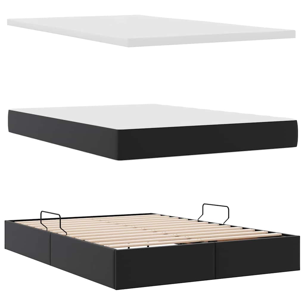 vidaXL Κρεβάτι Αποθήκης με στρώμα Μαύρο 140 x 200 cm Τεχνητό Δέρμα