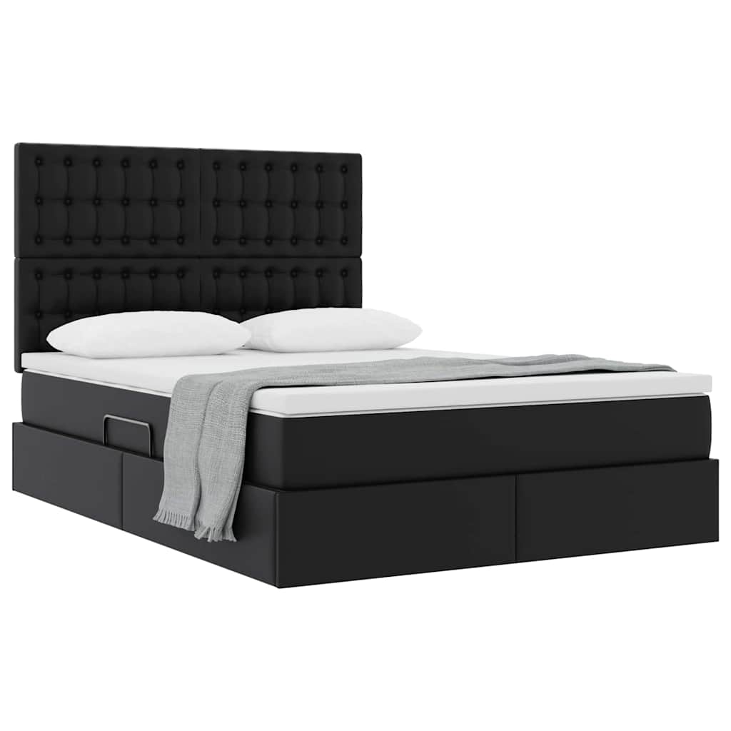 vidaXL Κρεβάτι Αποθήκης με στρώμα Μαύρο 140 x 200 cm Τεχνητό Δέρμα