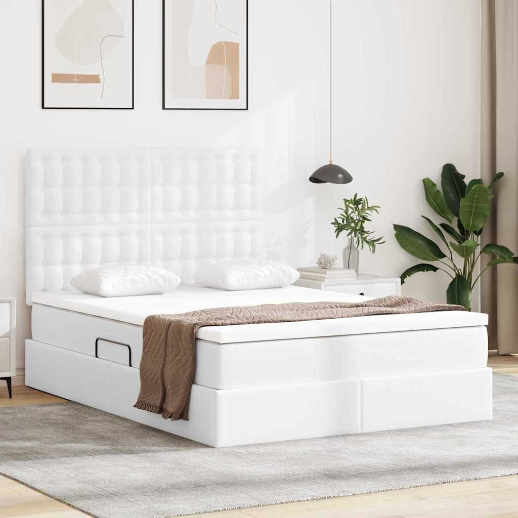 vidaXL Κρεβάτι Αποθήκης Καθαρό Λευκό 140 x 200 cm Τεχνητό Δέρμα