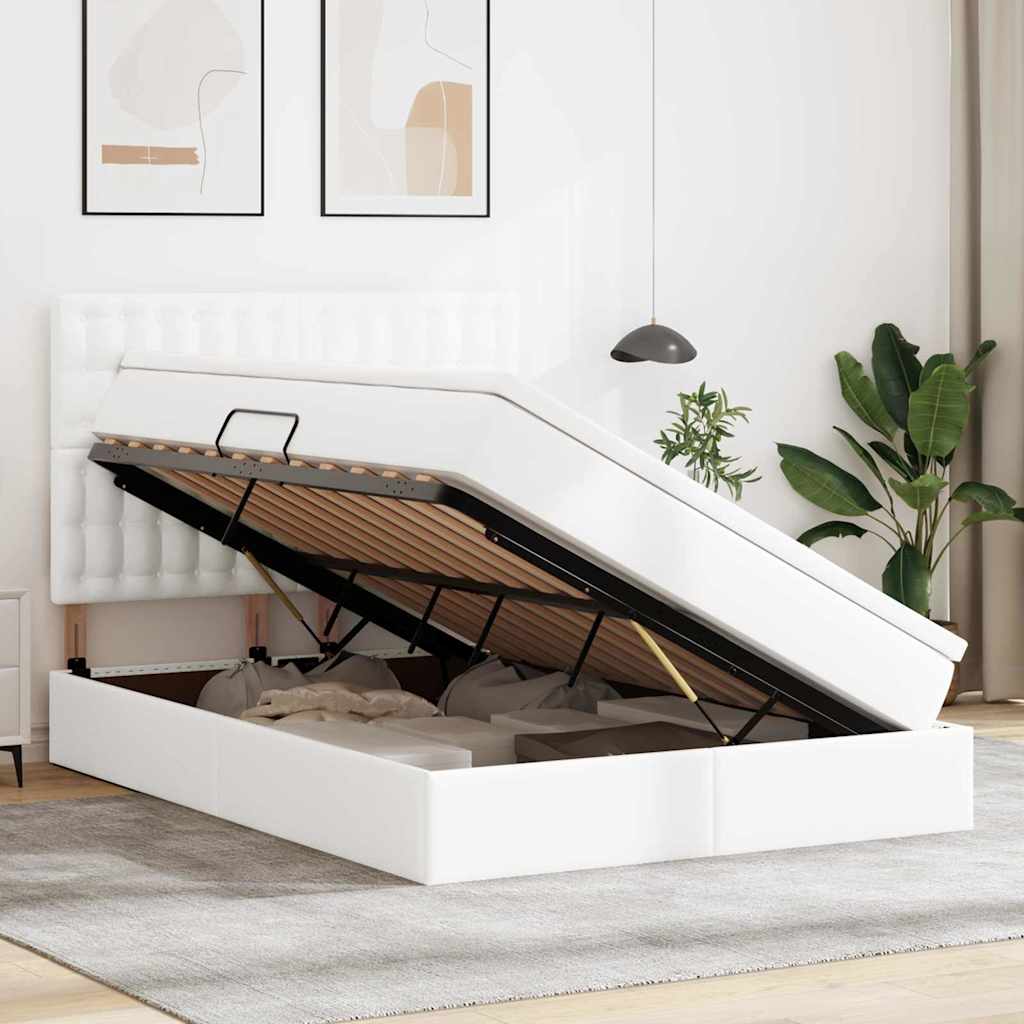 vidaXL Κρεβάτι Αποθήκης Καθαρό Λευκό 140 x 200 cm Τεχνητό Δέρμα