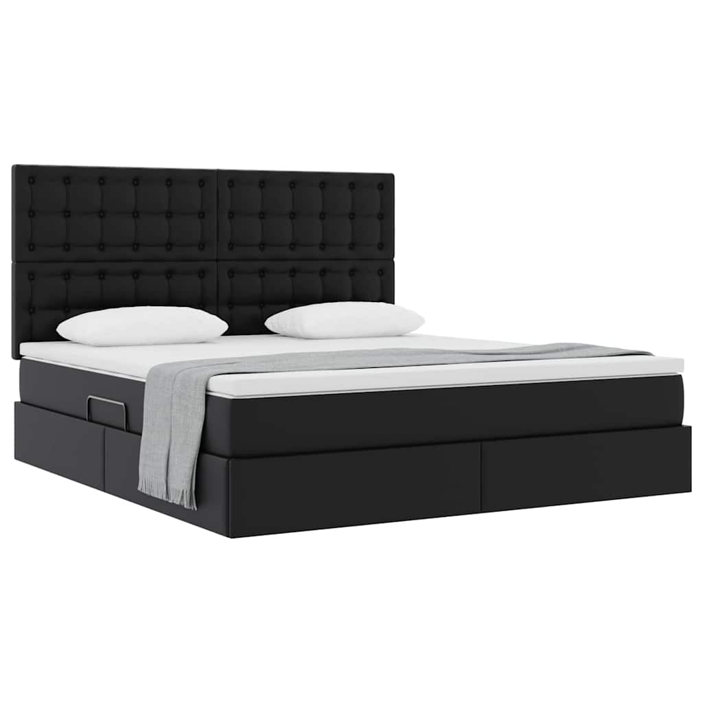 vidaXL Κρεβάτι Αποθήκης με στρώμα Μαύρο 160 x 200 cm Τεχνητό Δέρμα