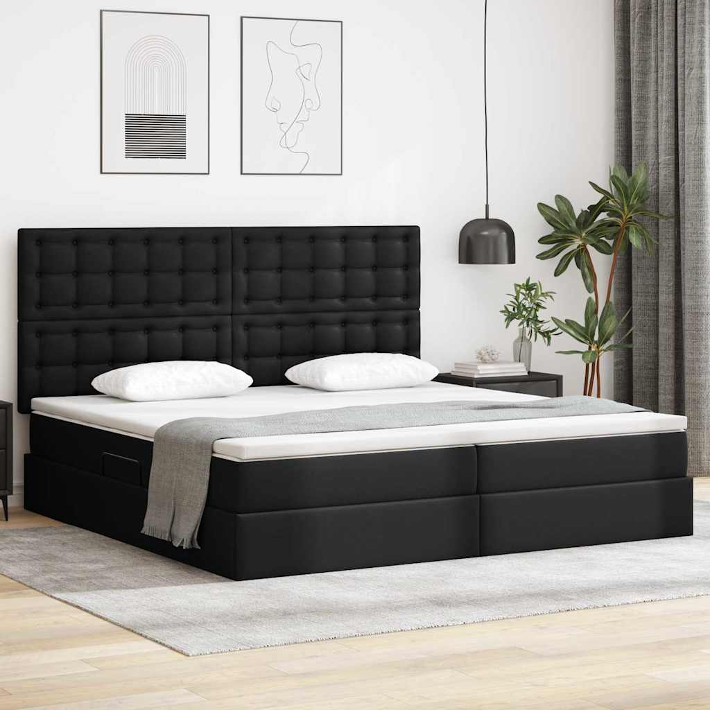 vidaXL Κρεβάτι Αποθήκης με στρώμα Μαύρο 200 x 200 cm Τεχνητό Δέρμα