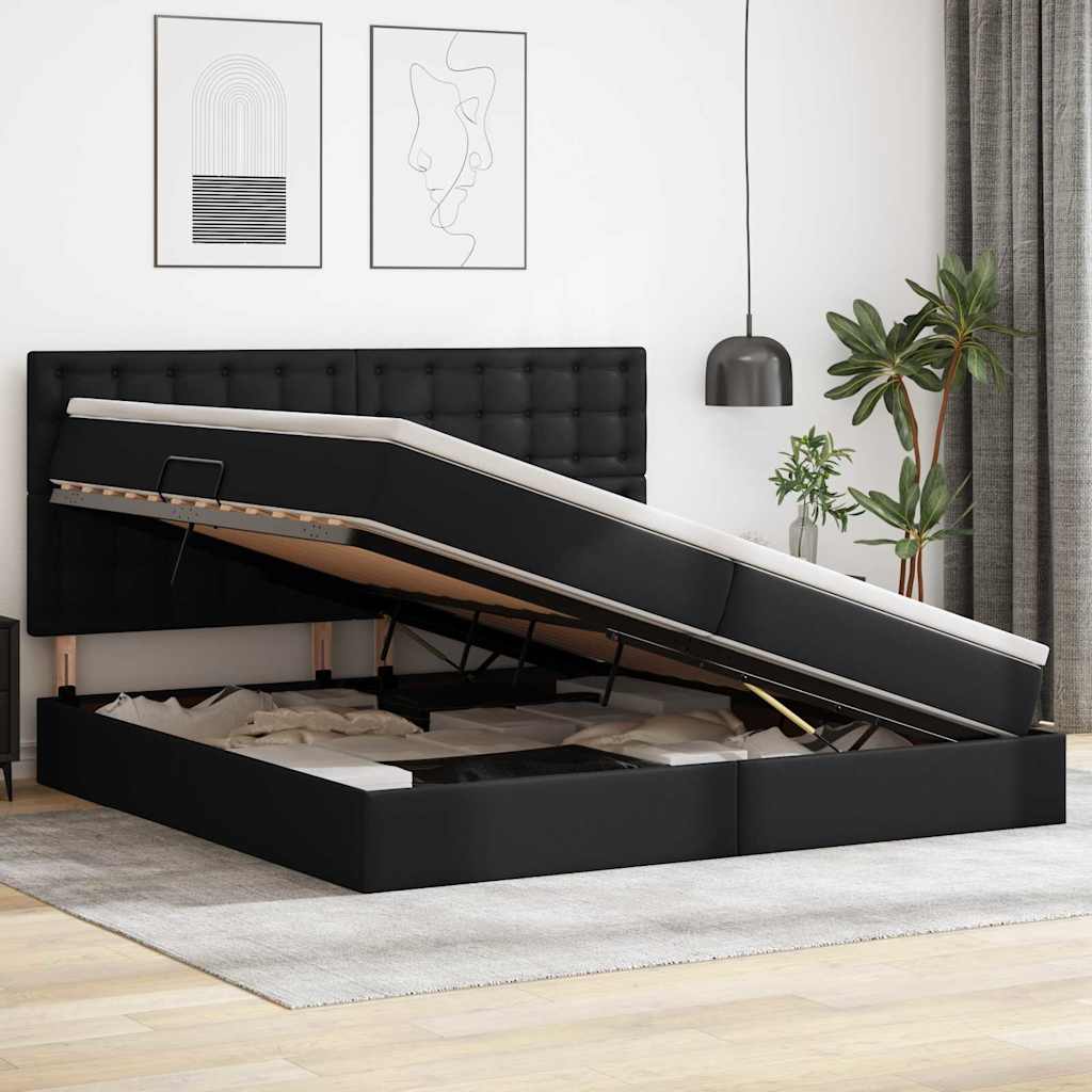 vidaXL Κρεβάτι Αποθήκης με στρώμα Μαύρο 200 x 200 cm Τεχνητό Δέρμα