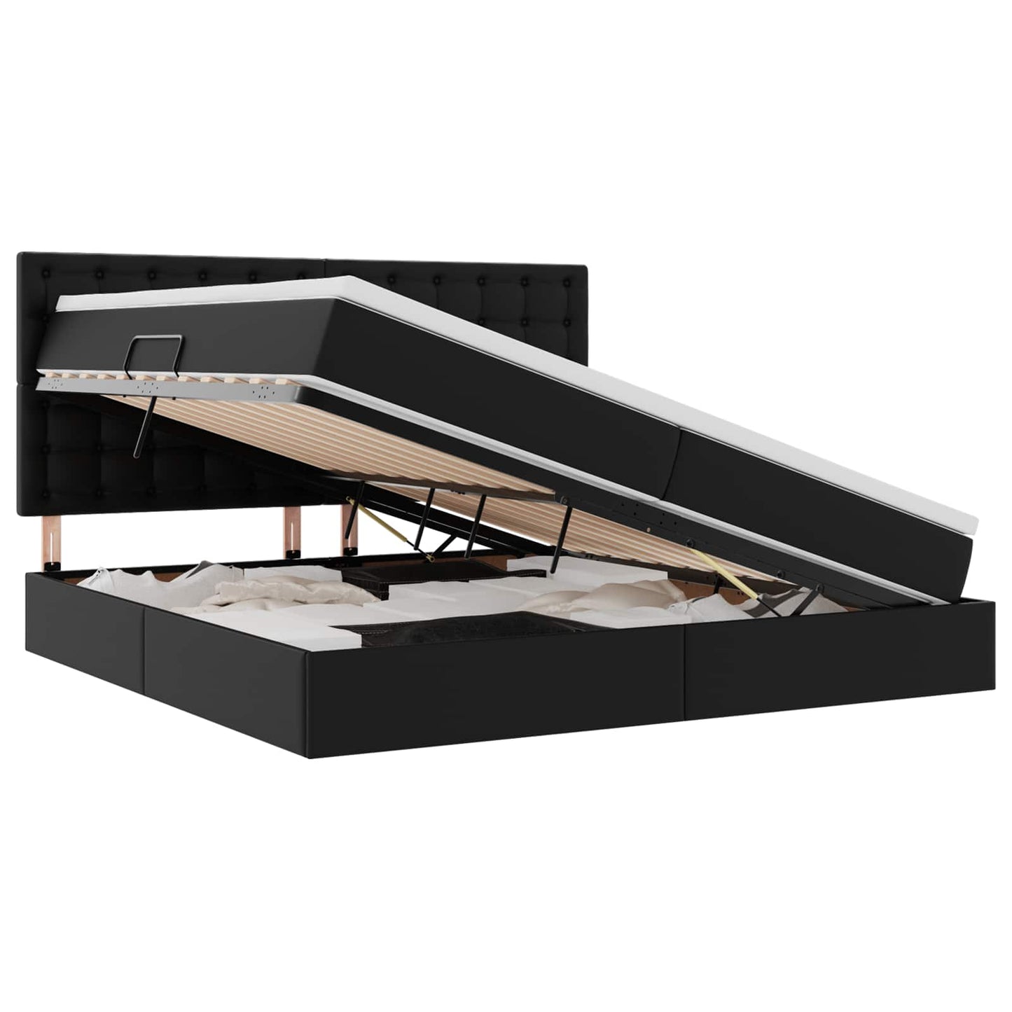 vidaXL Κρεβάτι Αποθήκης με στρώμα Μαύρο 200 x 200 cm Τεχνητό Δέρμα