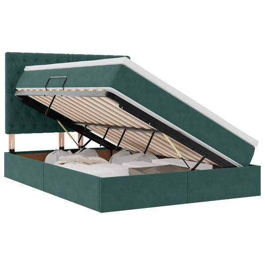 vidaXL Κρεβάτι με αποθηκευτικό χώρο και στρώμα Σκούρο Πράσινο Βελούδο
