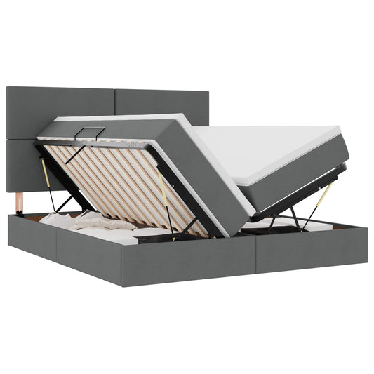 vidaXL Κρεβάτι Αποθήκης Σκούρο Γκρι 200 x 200 cm Τεχνητό Δέρμα