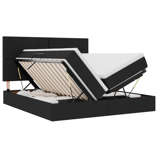 vidaXL Κρεβάτι Αποθήκης με κεφαλάρι Μαύρο 200 x 200 cm Τεχνητό Δέρμα