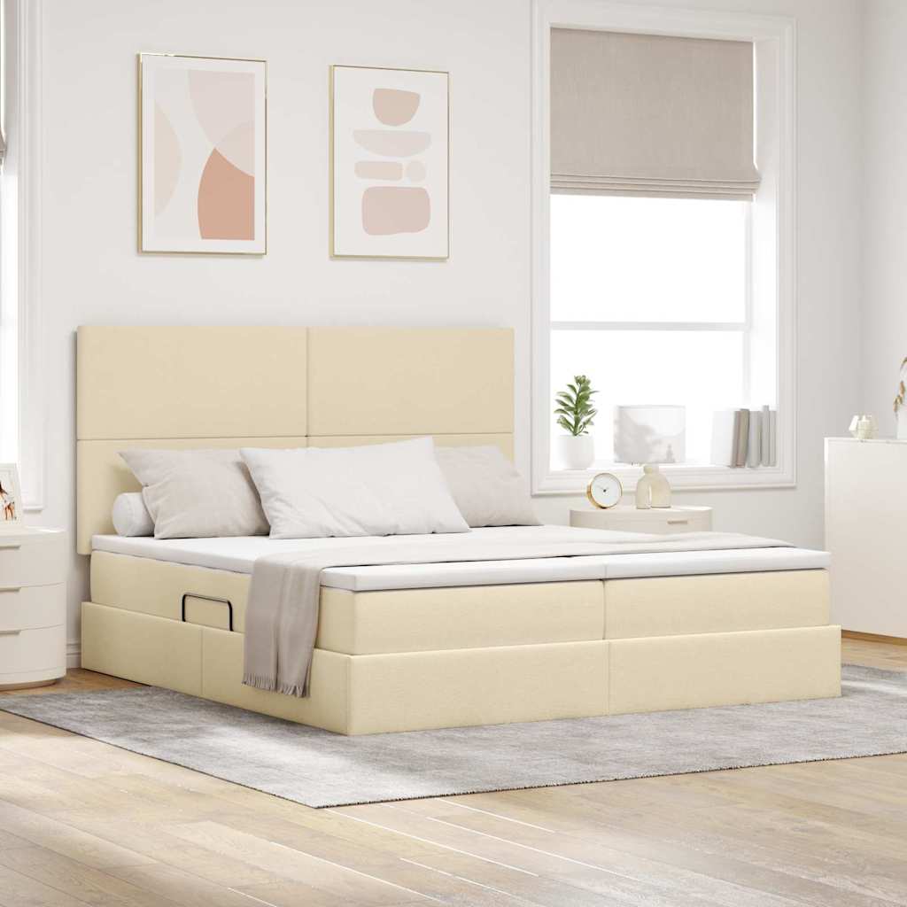 vidaXL Κρεβάτι Αποθήκης με κεφαλάρι Κρέμ 200 x 200 cm Τεχνητό Δέρμα