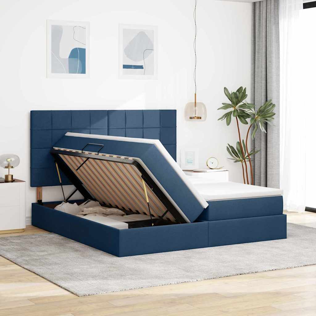 vidaXL Κρεβάτι Αποθήκης με στρώμα Μπλε 180 x 200 cm Τεχνητό Δέρμα