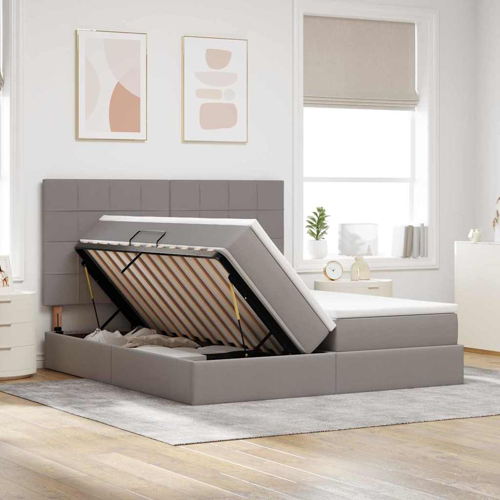 vidaXL Κρεβάτι Αποθήκης με κεφαλάρι Taupe 200 x 200 cm Ύφασμα