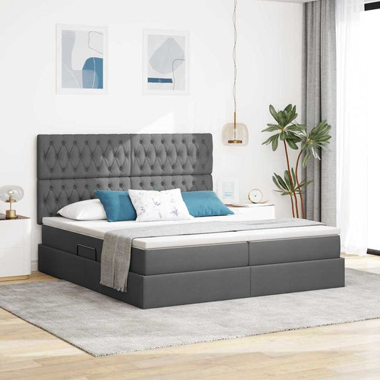 vidaXL Κρεβάτι Αποθήκης Σκούρο Γκρι 180 x 200 cm Τεχνητό Δέρμα
