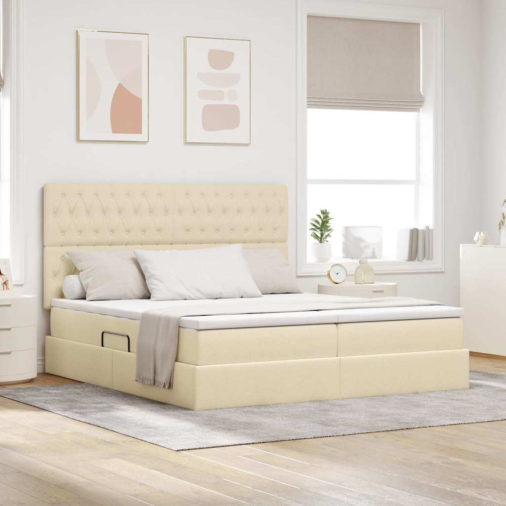 vidaXL Κρεβάτι Αποθήκης με κεφαλάρι Κρέμ 200 x 200 cm Τεχνητό Δέρμα