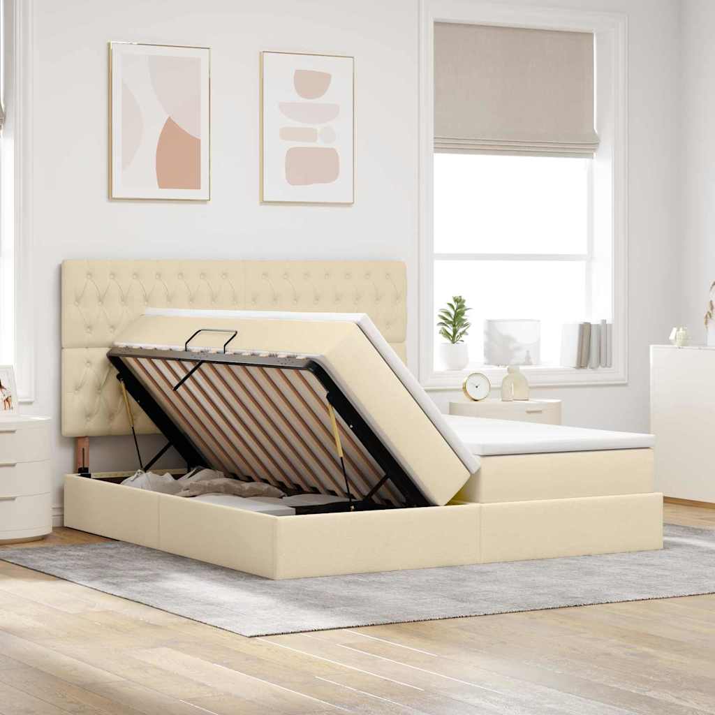 vidaXL Κρεβάτι Αποθήκης με κεφαλάρι Κρέμ 200 x 200 cm Τεχνητό Δέρμα