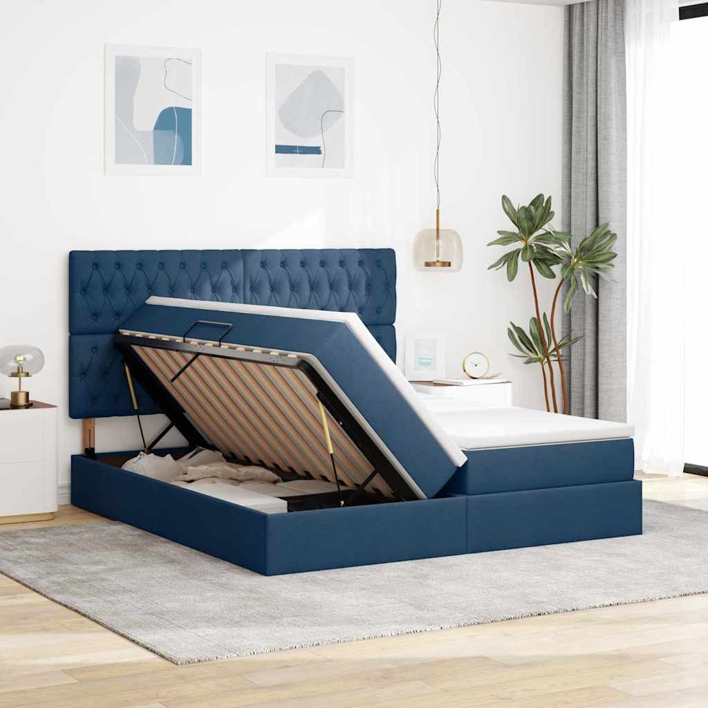 vidaXL Κρεβάτι Αποθήκης με κεφαλάρι Μπλε 200 x 200 cm Τεχνητό Δέρμα