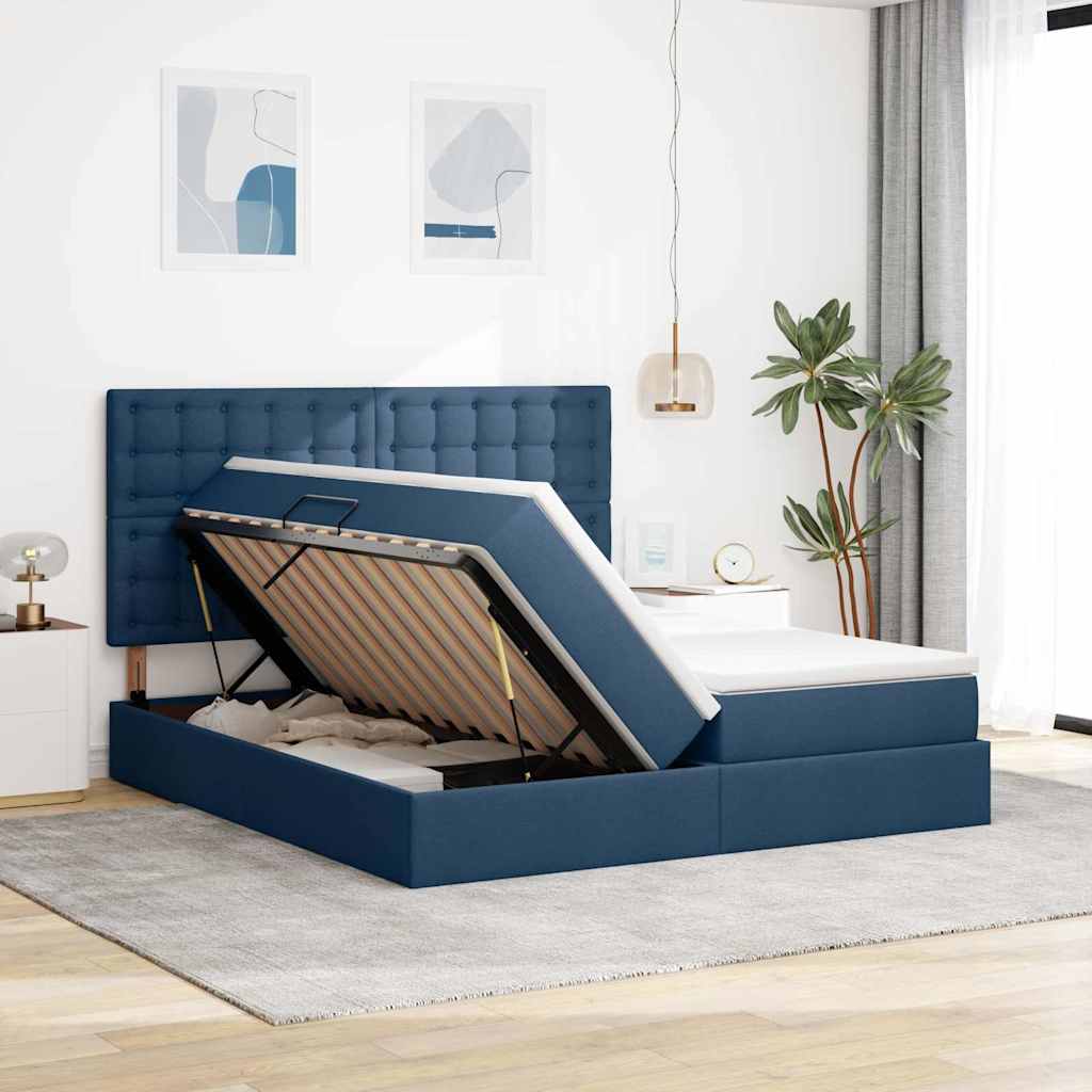 vidaXL Κρεβάτι Αποθήκης με κεφαλάρι Μπλε 180 x 200 cm Ύφασμα