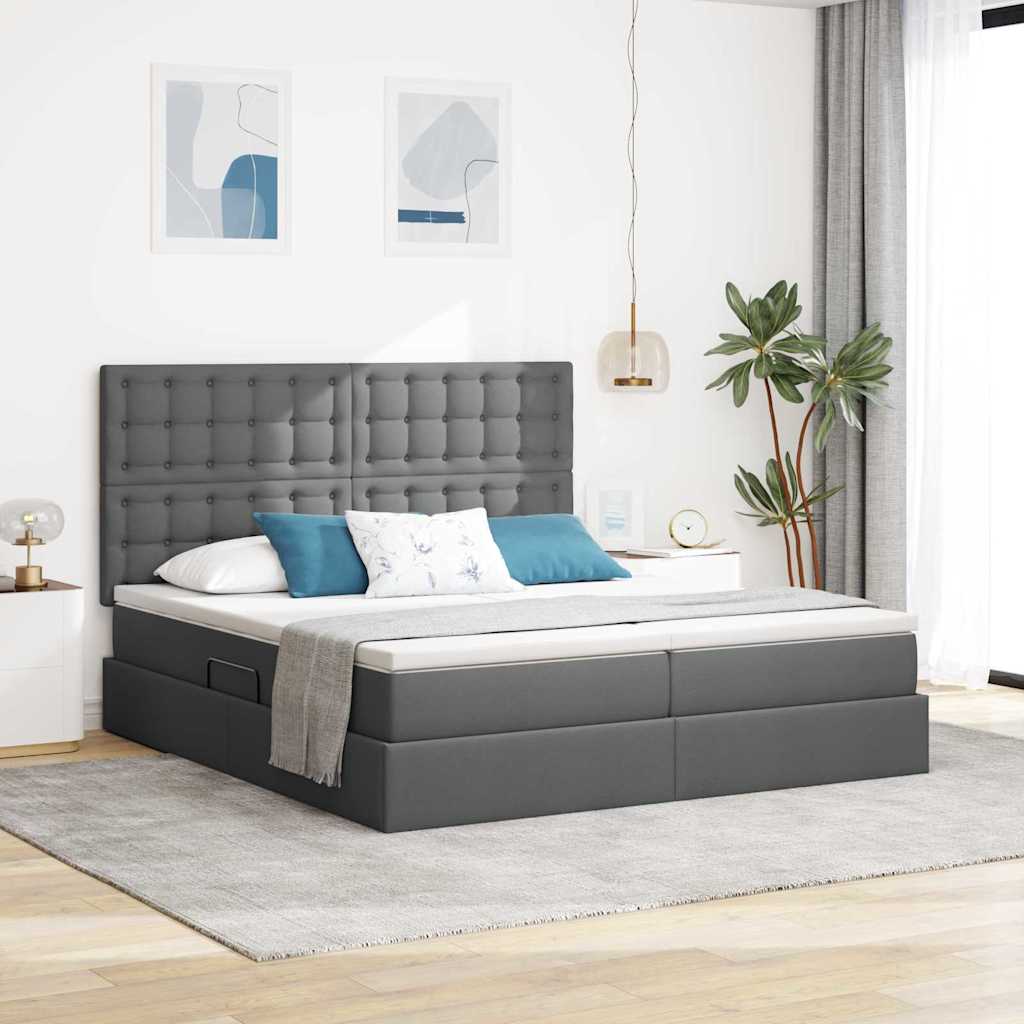 vidaXL Κρεβάτι Αποθήκης Σκούρο Γκρι 200 x 200 cm Τεχνητό Δέρμα