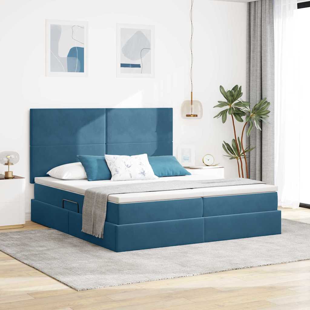 vidaXL Κρεβάτι Αποθήκης με στρώμα Σκούρο Μπλε 180 x 200 cm Βελούδο